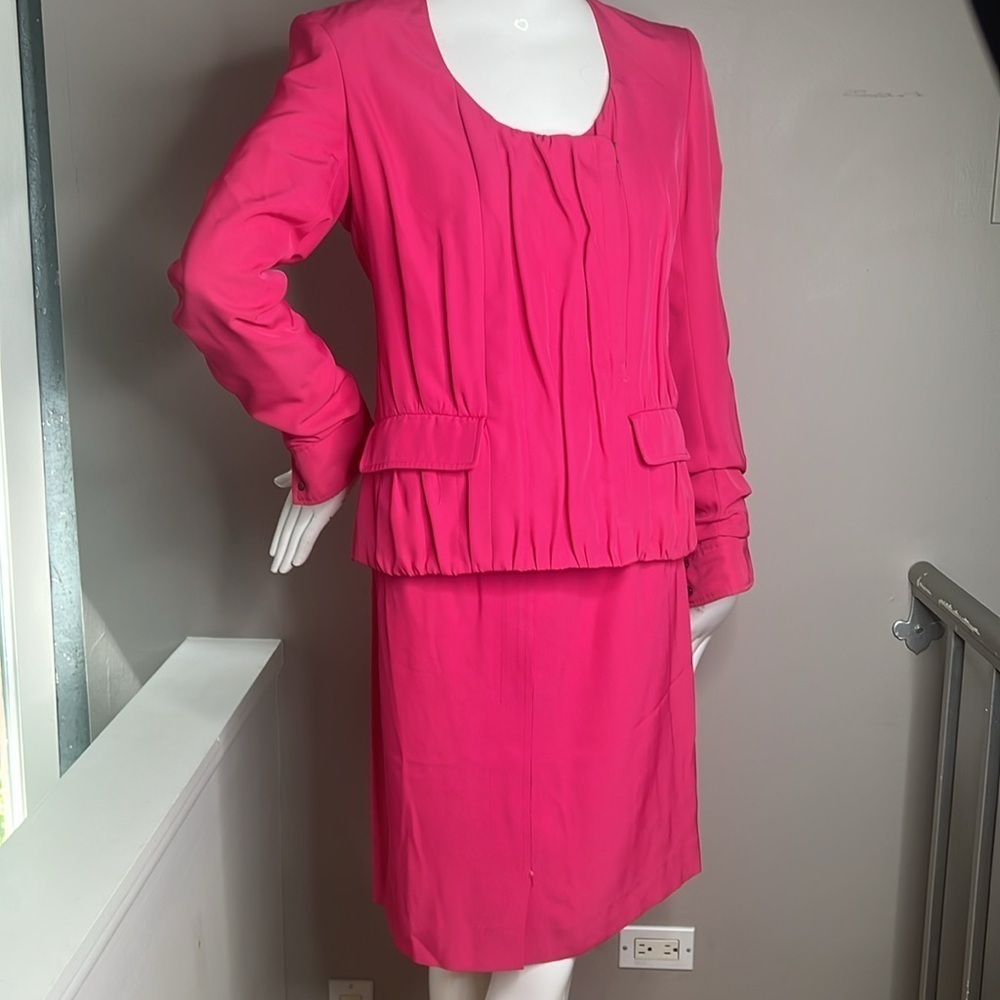 Yves Saint Laurent YSL Sz 38 Pink Vintage Three Piece Skirt Jacket Belt Suit - Picture 10 of 16